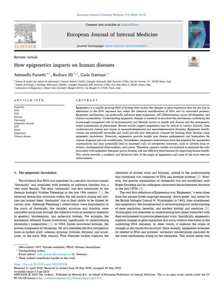 Epigenetics and Its Role in Human Diseases | PDF | Histone | Epigenetics
