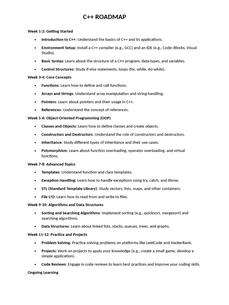 C++ Learning Roadmap Guide | PDF