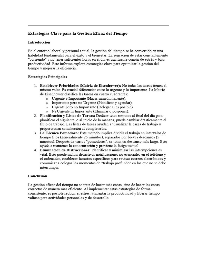 Estrategias Efectivas de Gestión del Tiempo | PDF
