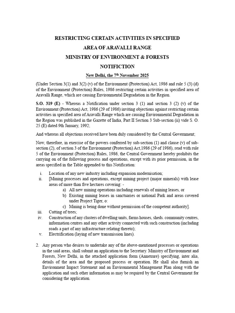 Aravalli Range Activity Restrictions Notification | PDF | Water | Water ...