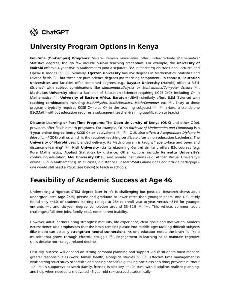 University Math Programs in Kenya | PDF | Academic Degree | Bachelor's ...