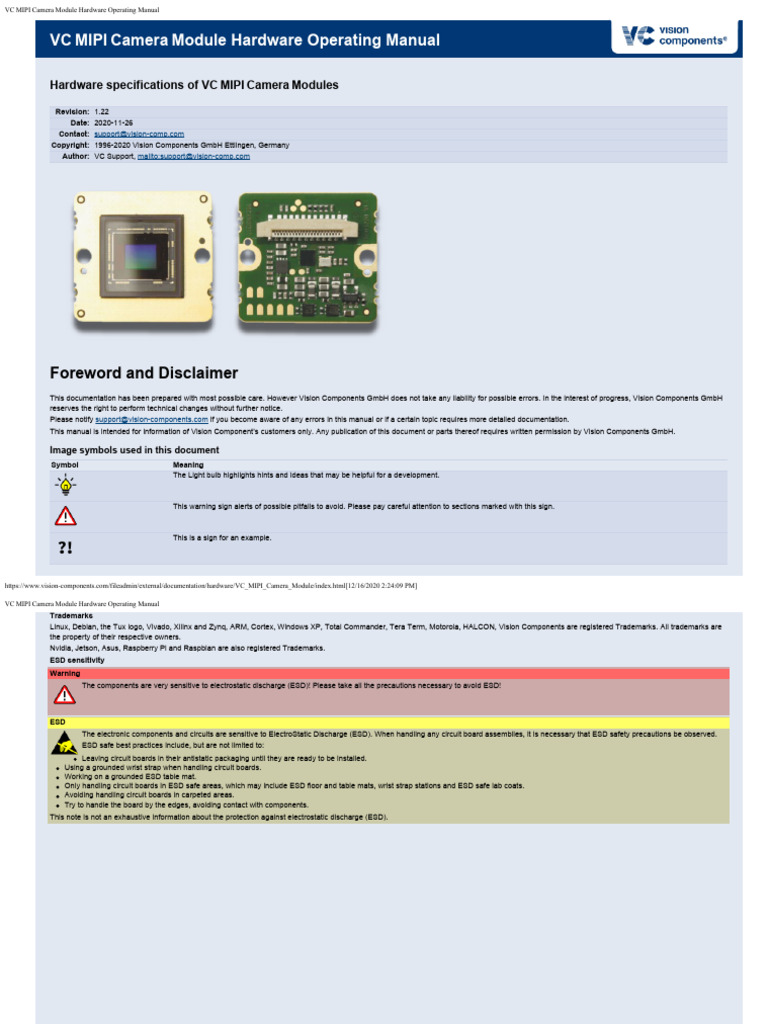 VC MIPI Camera Module Manual | PDF | Electrostatic Discharge ...