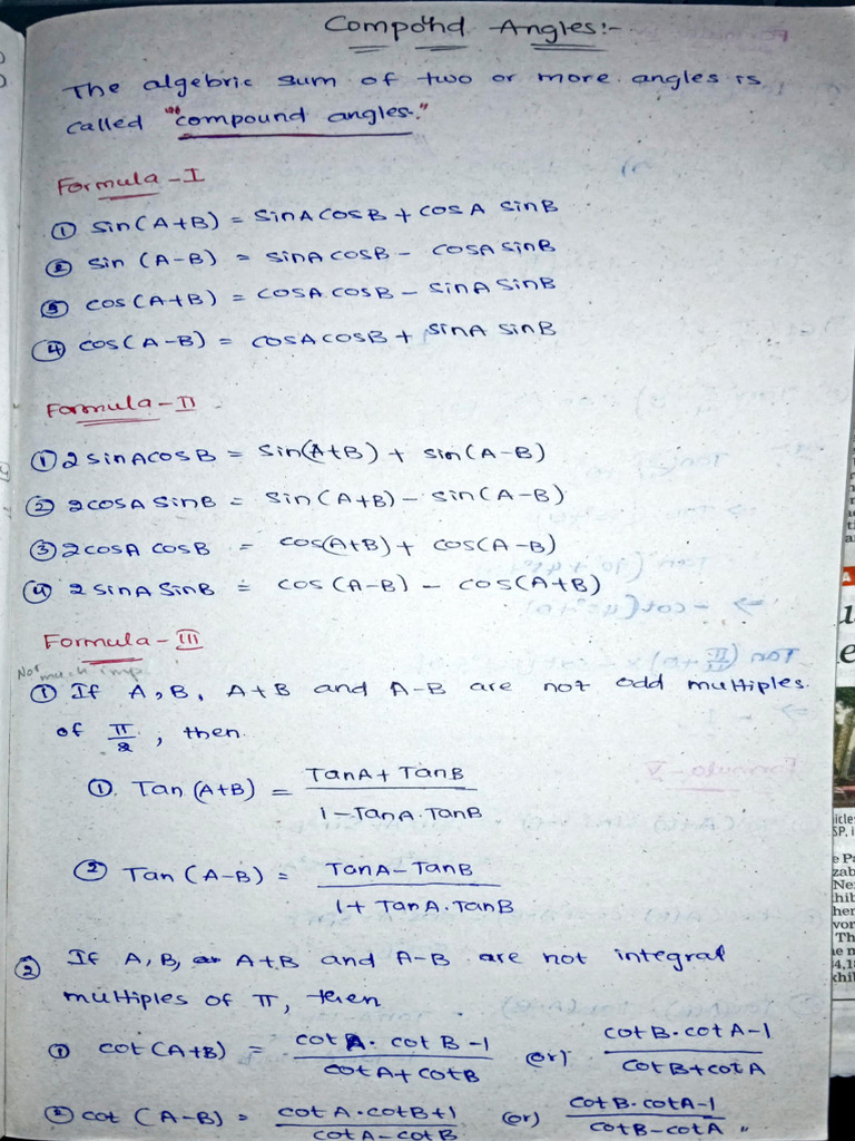 Compound Angles Notes | PDF | Euclid | Algebra