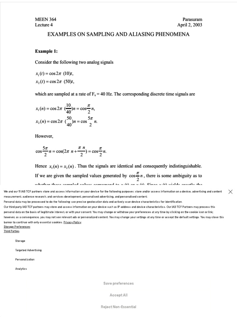 Sampling and Aliasing Examples | PDF | Sampling (Signal Processing ...