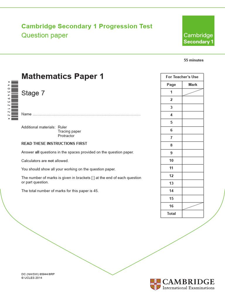 Stage 7 Mathematics Test Paper | PDF | Mathematics