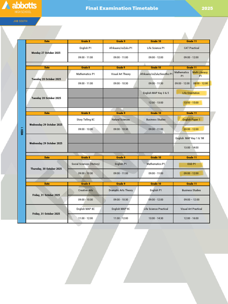 Grade 9 Exam Timetable Nov 2025 | PDF | Inquiry | Science