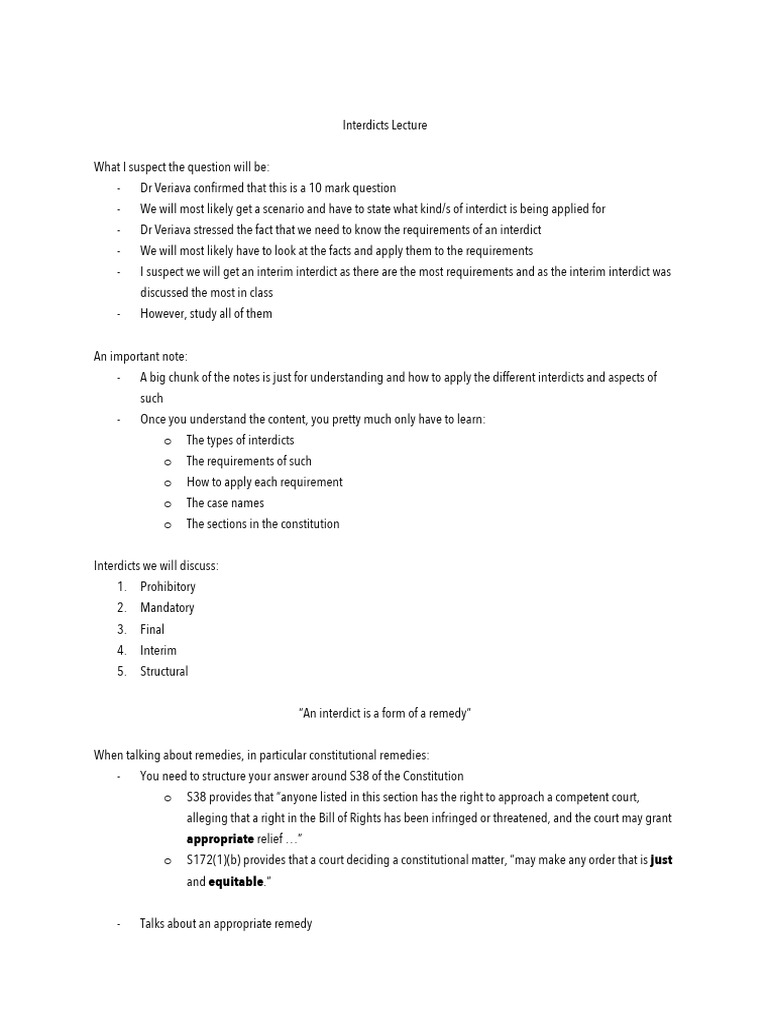 Understanding Interdicts in Law | PDF | Injunction | Legal Remedy