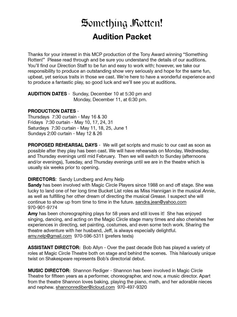 Something-Rotten-Audition-Packets | PDF | Performing Arts