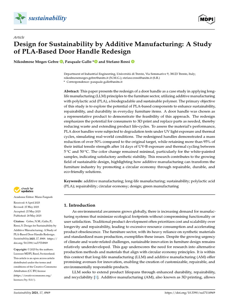 PLA Door Handle Redesign for Sustainability | PDF | Strength Of ...