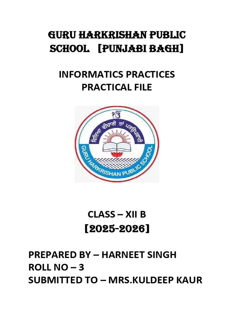 Class XII Informatics Practices File | PDF | Table (Database) | Histogram