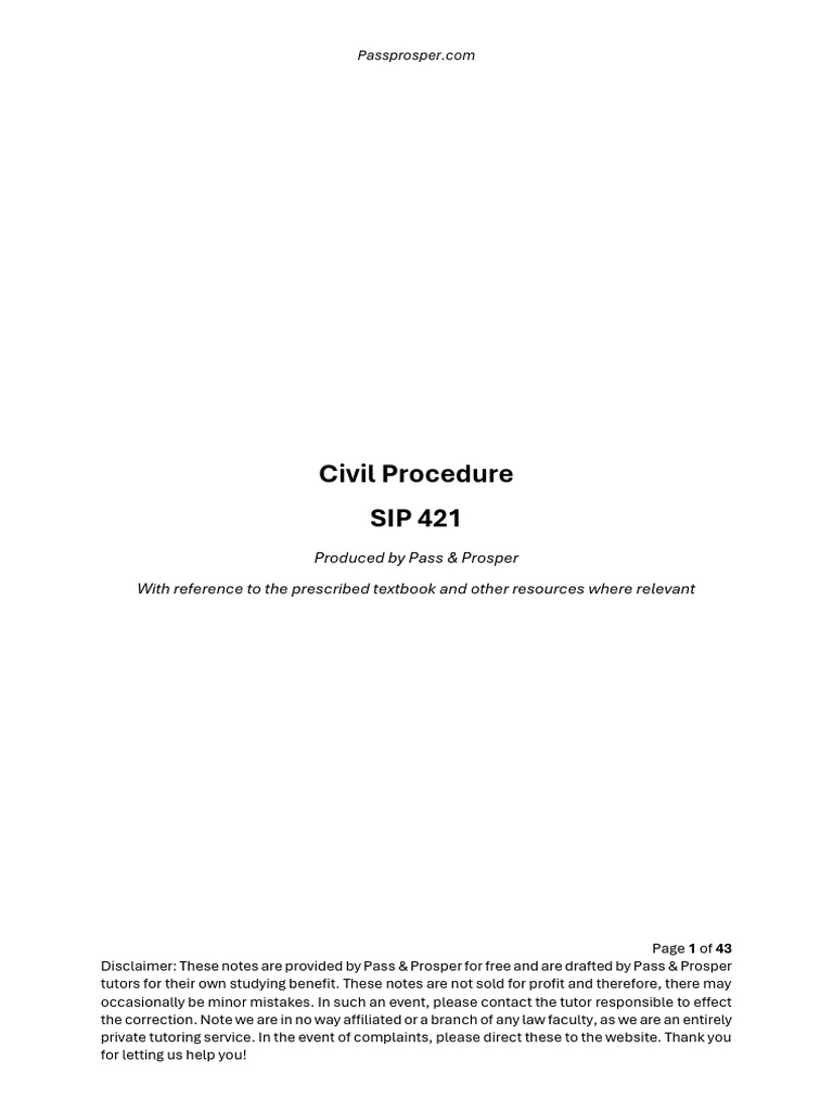 Civil Procedure Overview: SIP 421 | PDF | Mediation | Pleading