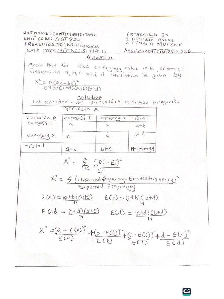 Contingency Tutorial One | PDF