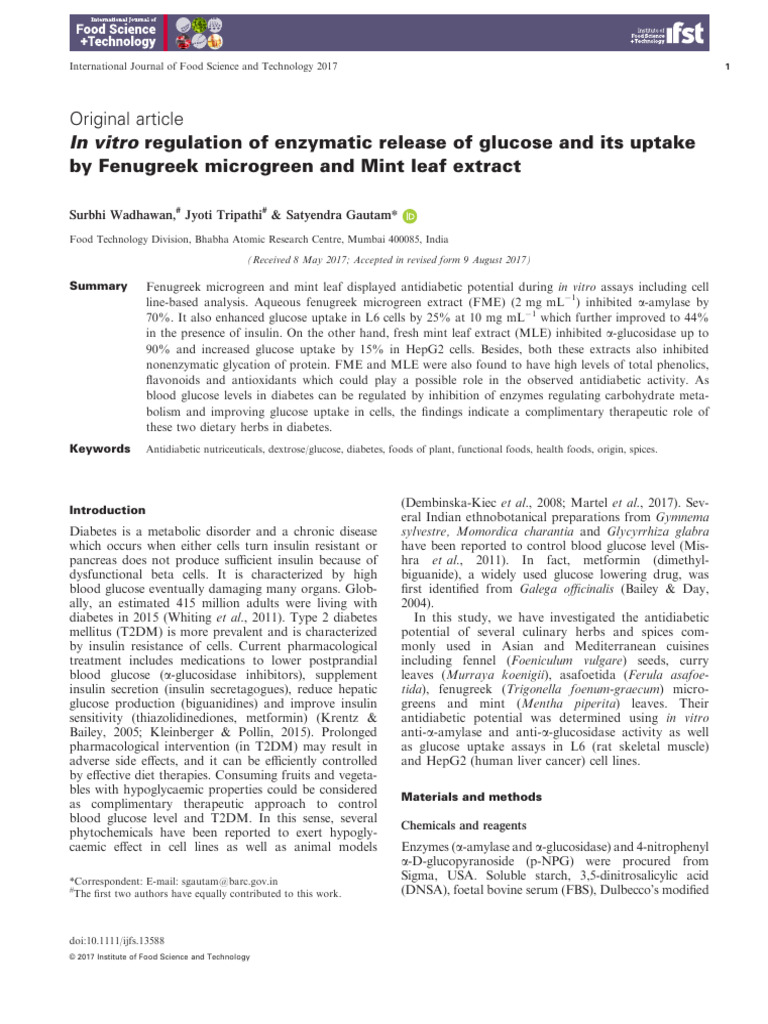 In Vitro Regulation of Enzymatic Release of Glucose and Its Uptake by ...