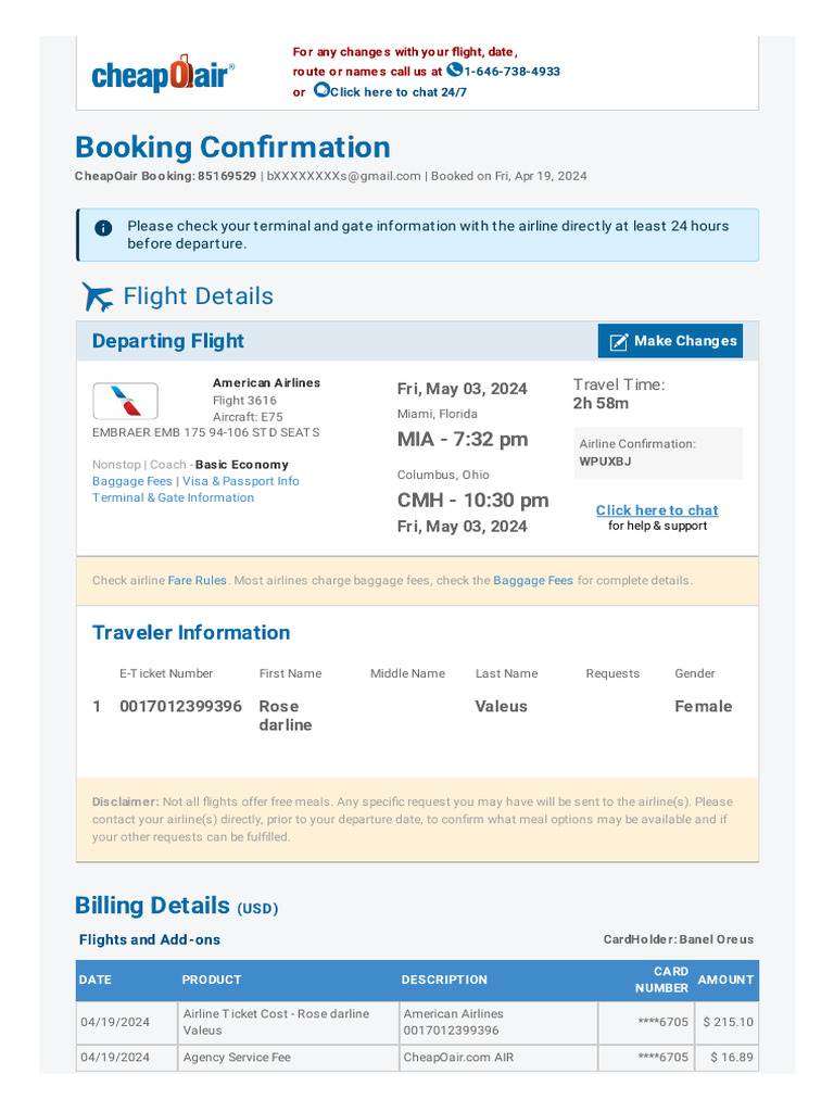 Cheapoair - Booking Confirmation | PDF | Aviation | Airlines