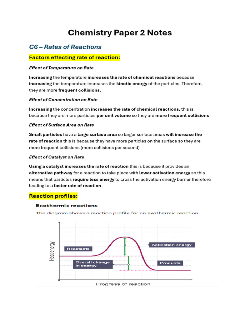 Chemistry Notes: Reaction Rates & Equilibrium | PDF | Reaction Rate ...