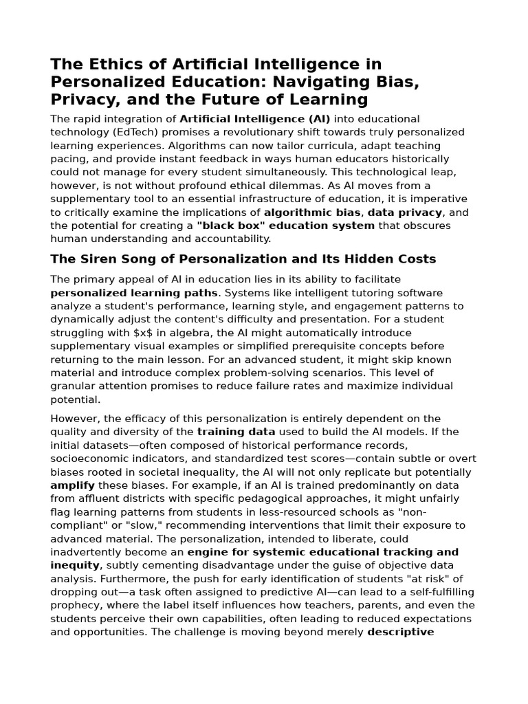 The Ethics of Artificial Intelligence in Personalized Education ...