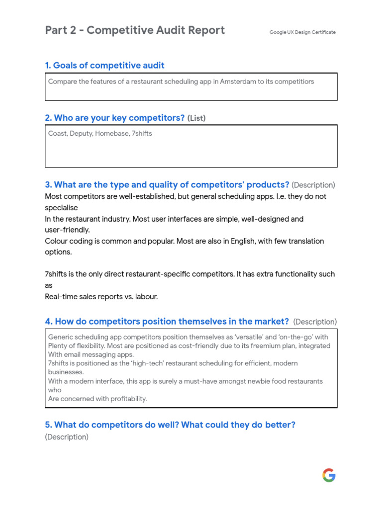 Competitive Audit Report Submission (Template) | PDF