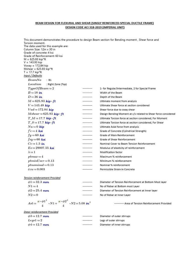 Beam Design for Flexural and Shear ACI 318 | PDF | Beam (Structure ...