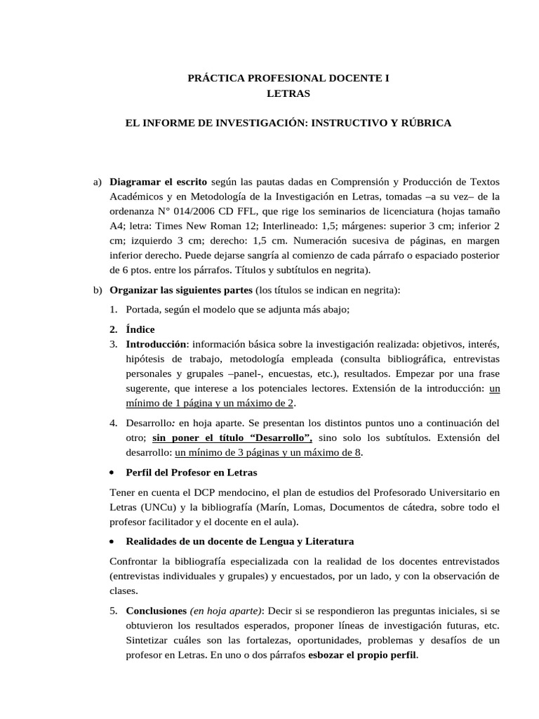 Informe de Investigación: Docente en Letras | PDF