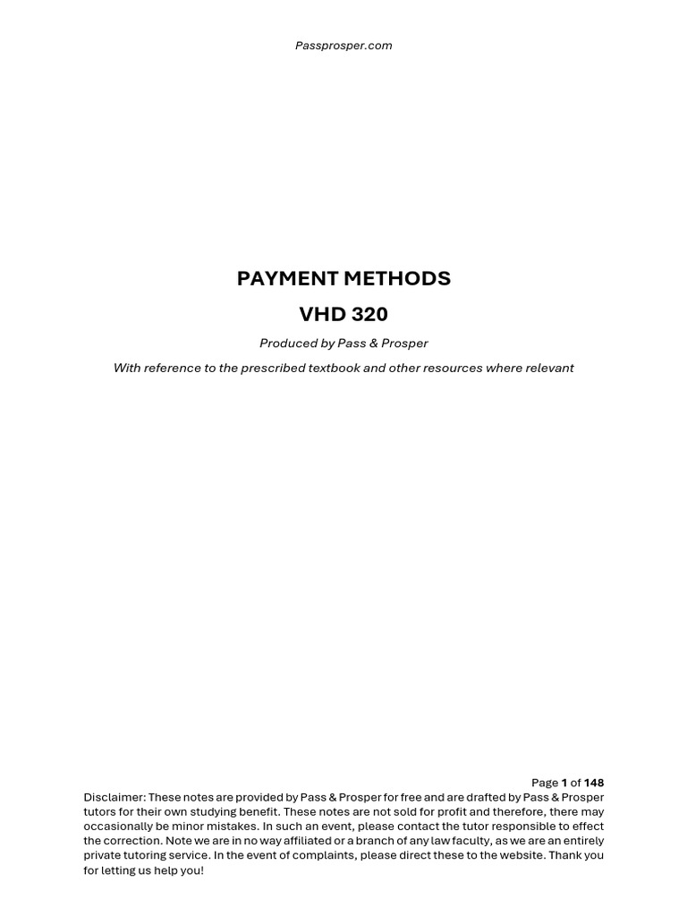 VHD 320 Exam Notes (Long Version) | PDF | Legal Tender | Payments