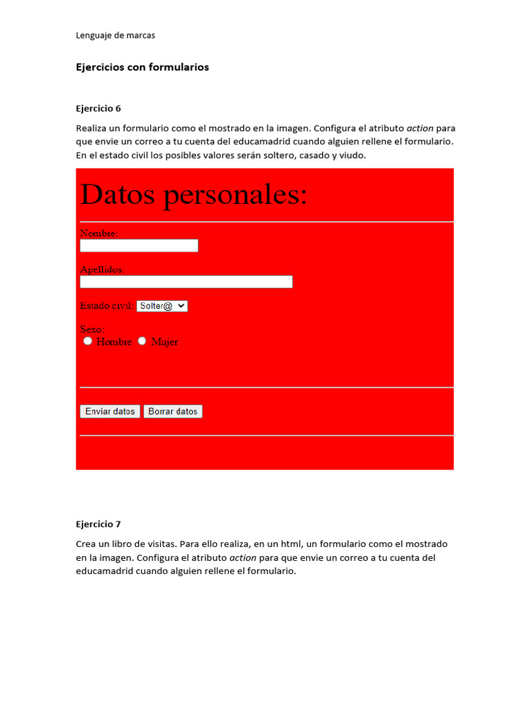 Ejercicios de Formularios en HTML | PDF