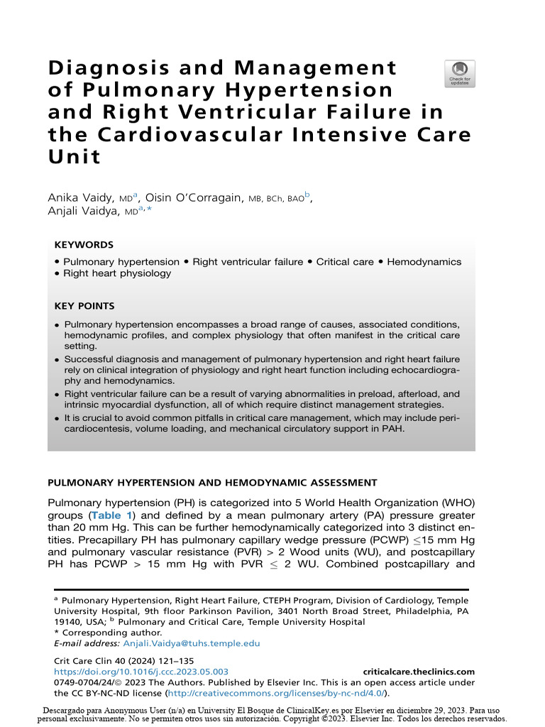 Pulmonary Hypertension Management in ICU | PDF | Heart Failure | Heart