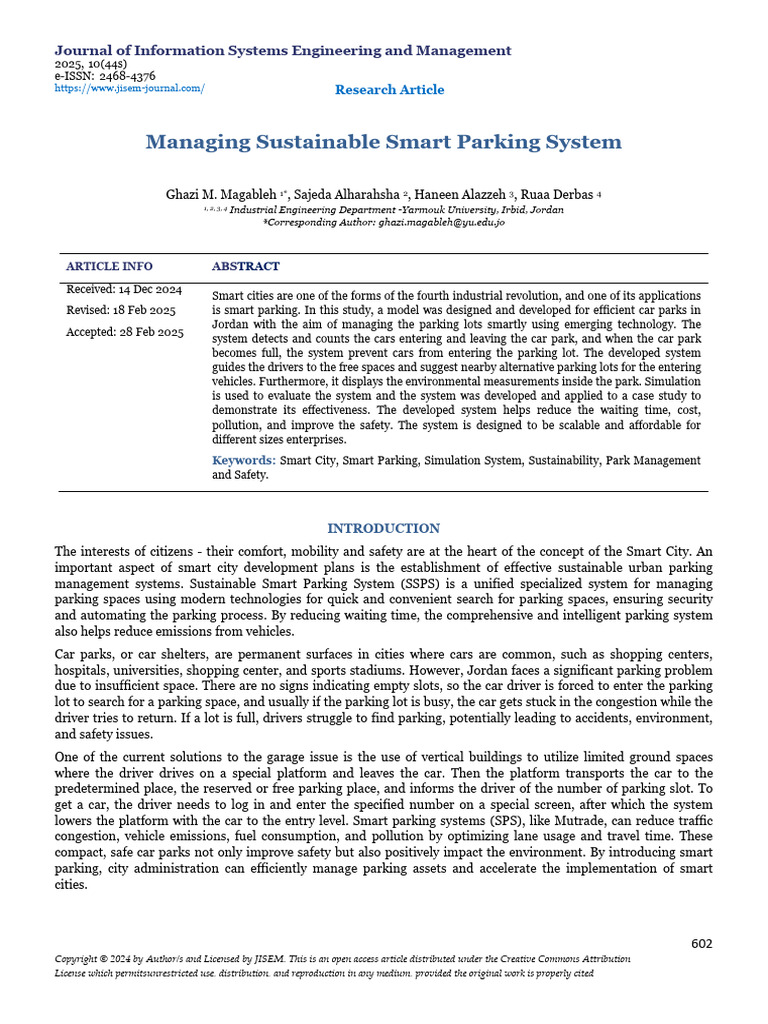 Sustainable Smart Parking Management System | PDF | Parking | Arduino