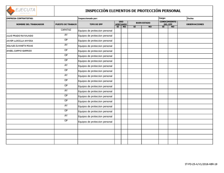 Inspeccion de Epp | PDF