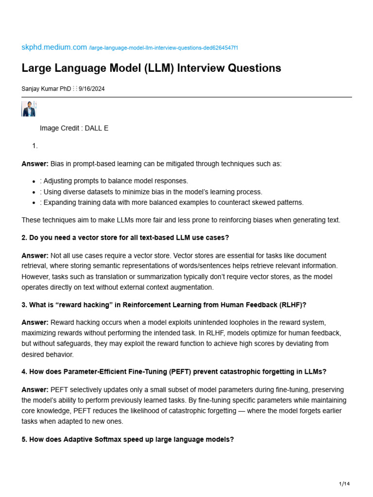 Large Language Model LLM Interview Questions | PDF | Machine Learning ...