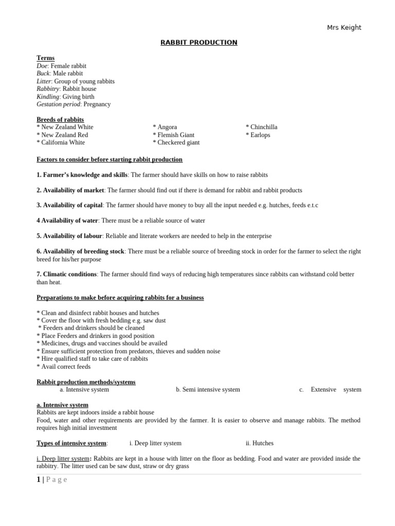 Rabbit production NOTES | PDF | Rabbit | Parasitism