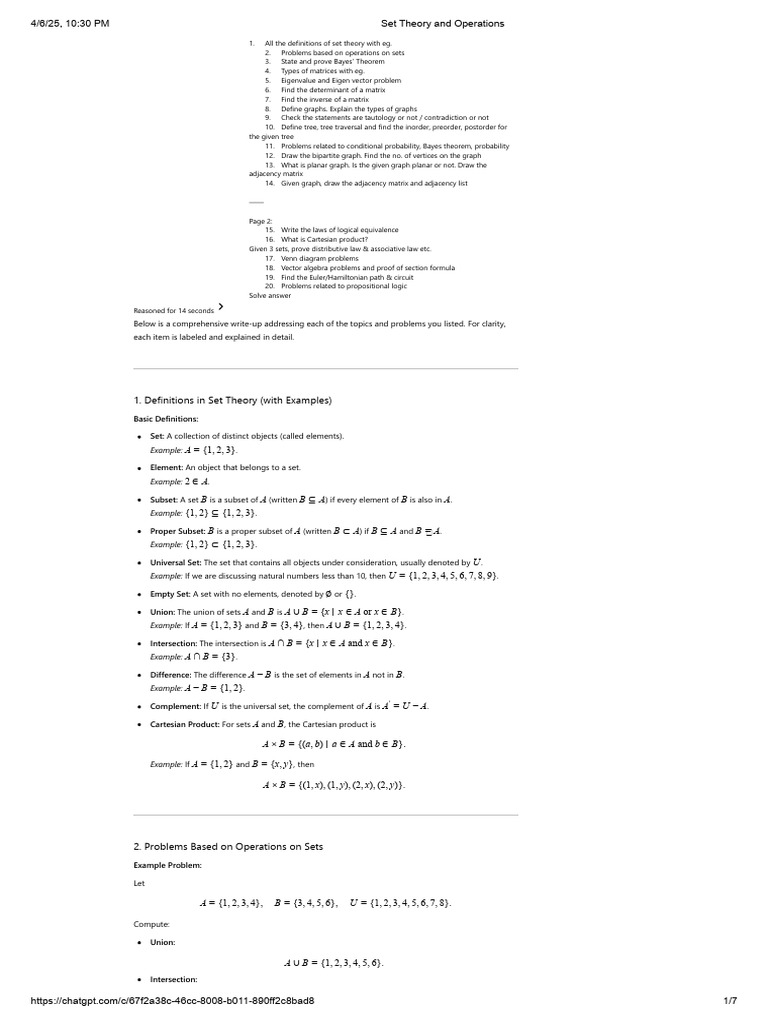 Set Theory and Operations | PDF | Eigenvalues And Eigenvectors | Set ...