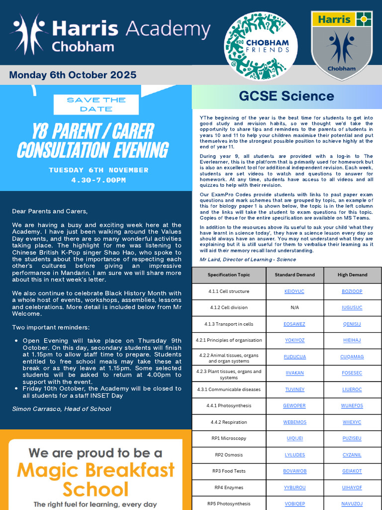Harris Academy Chobham Weekly Update | PDF | Physical Fitness