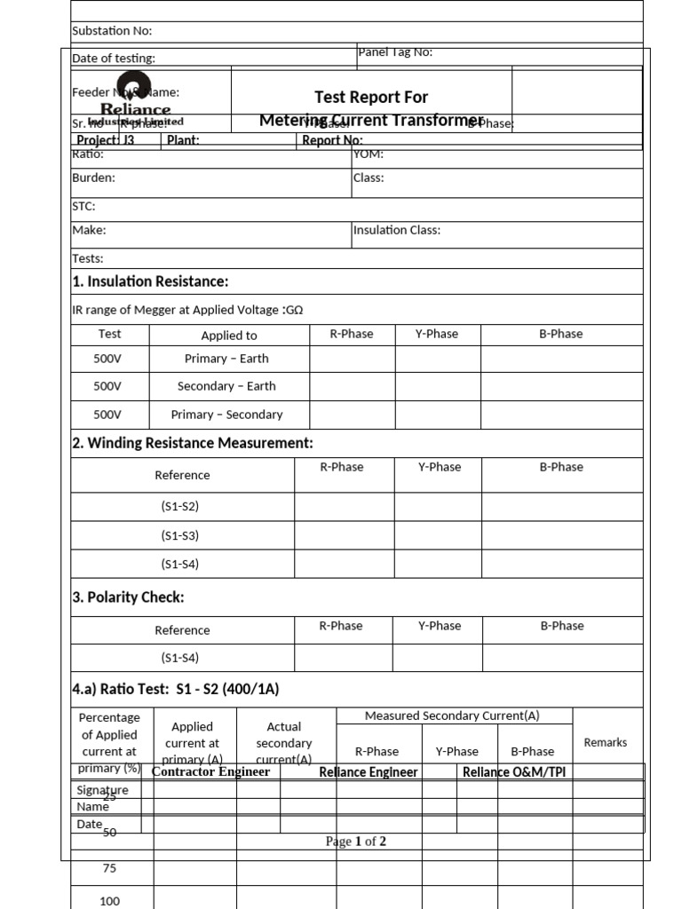 Metering Current Transformer Test Report | PDF