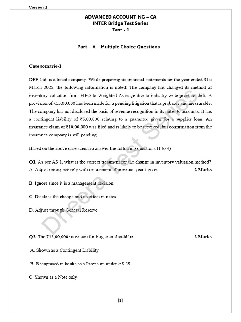 Advanced Accounting Test Series Questions | PDF | Depreciation | Book Value