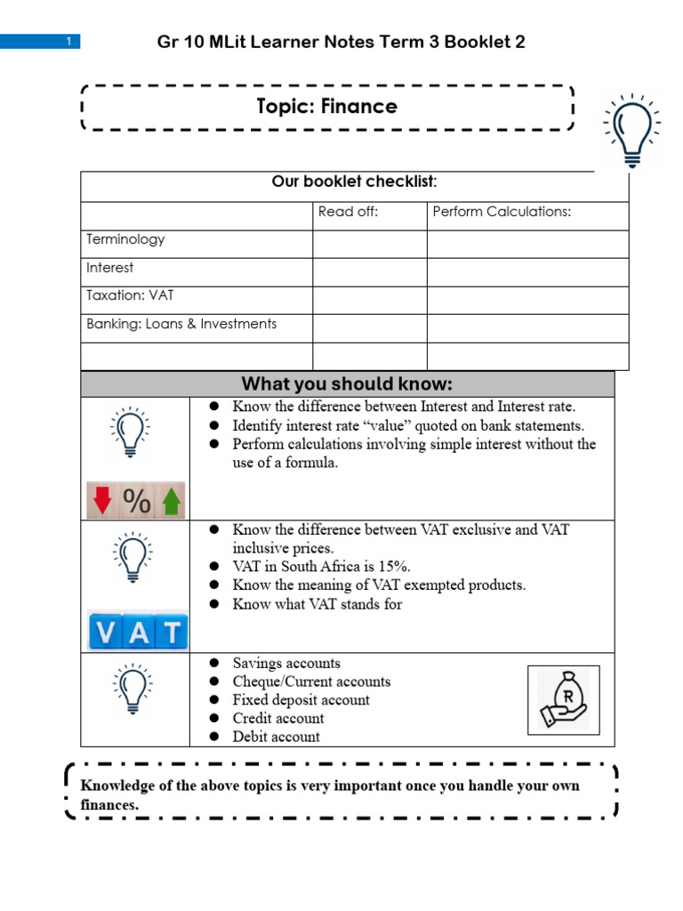 Grade 10 Finance: Interest & VAT Guide | PDF | Interest | Banks