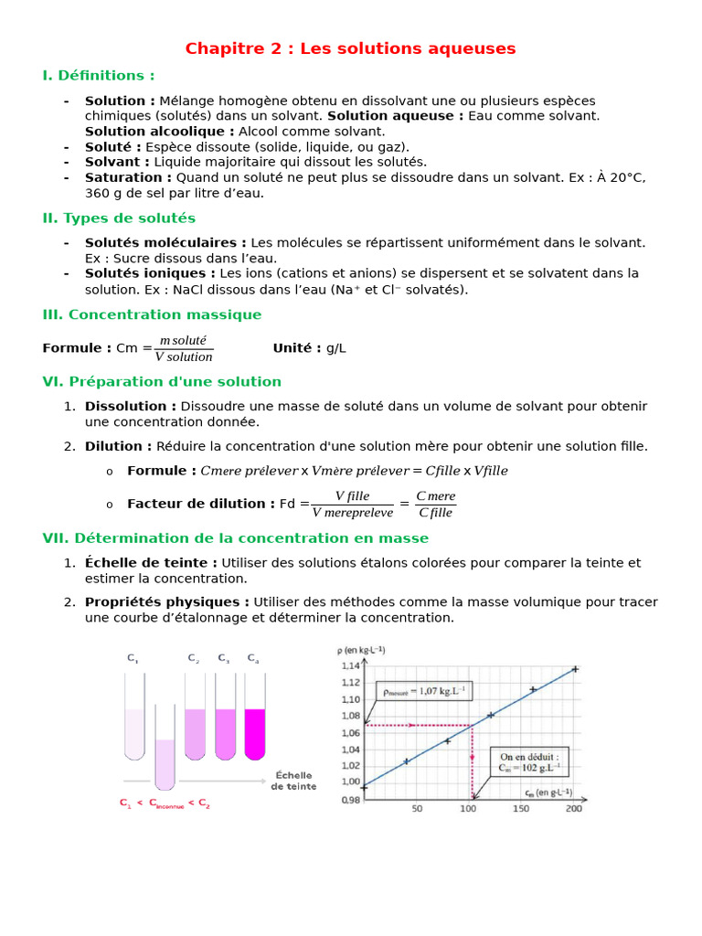 Solutions aqueuses : définitions et types | PDF