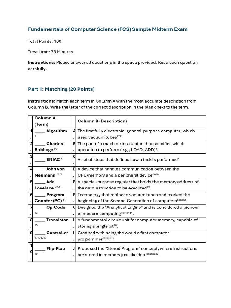 Computer Science Midterm Exam Sample | PDF | Computer Program | Programming