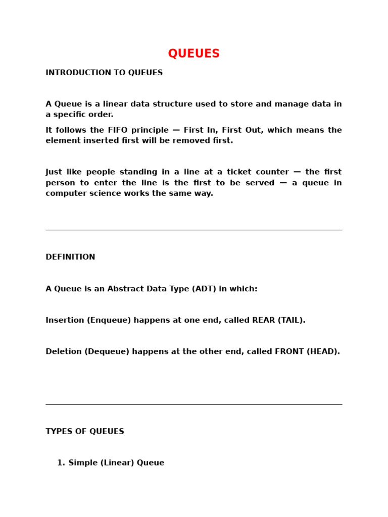 Unit - 4 Queues | PDF | Queue (Abstract Data Type) | Computer Programming