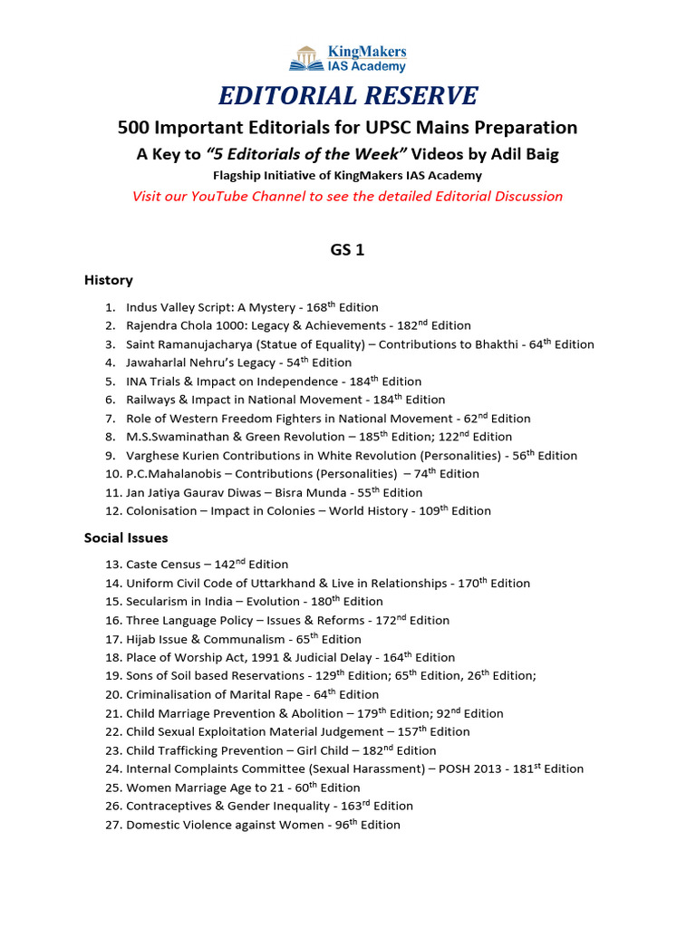 500 Editorials for UPSC Mains Prep | PDF | Climate Change | Gross ...