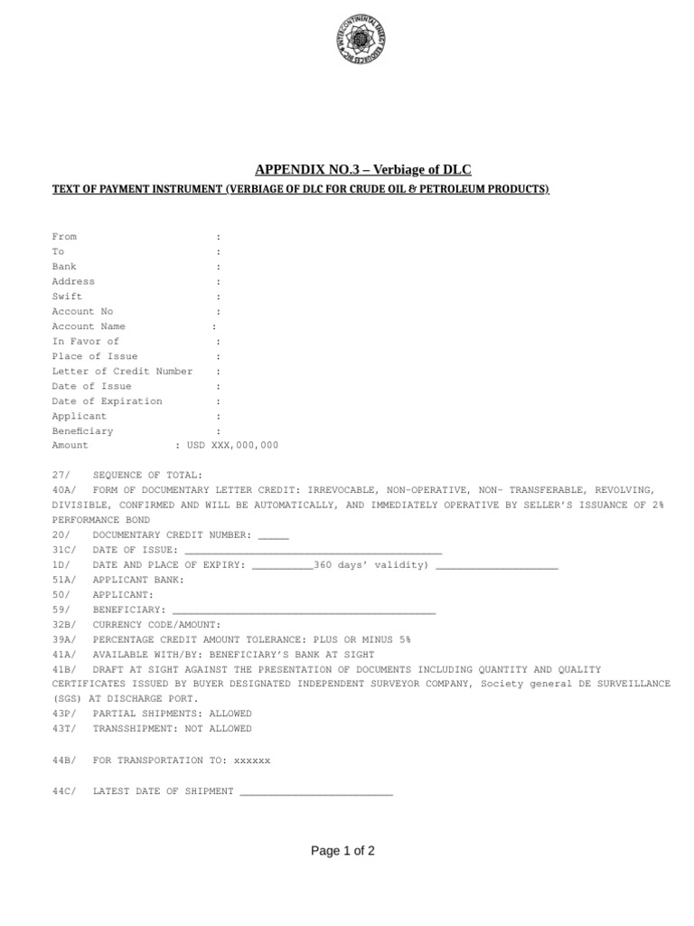 Verbiage of DLC | PDF | Letter Of Credit
