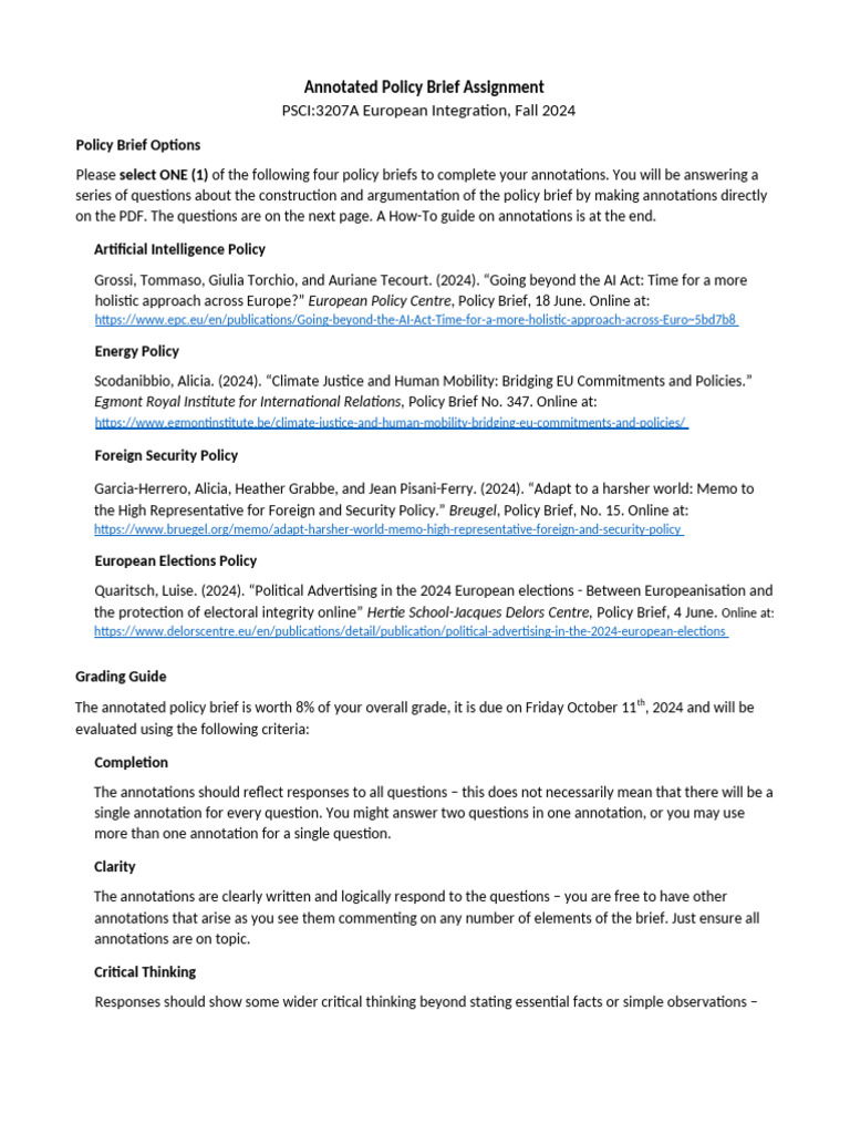 Annotated Policy Brief Guidelines | PDF | Critical Thinking | Cognition