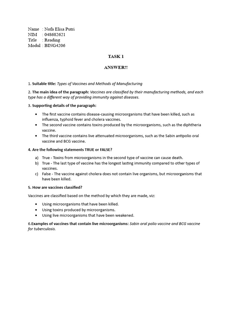 Task 1 Semester 3 - Reading | PDF