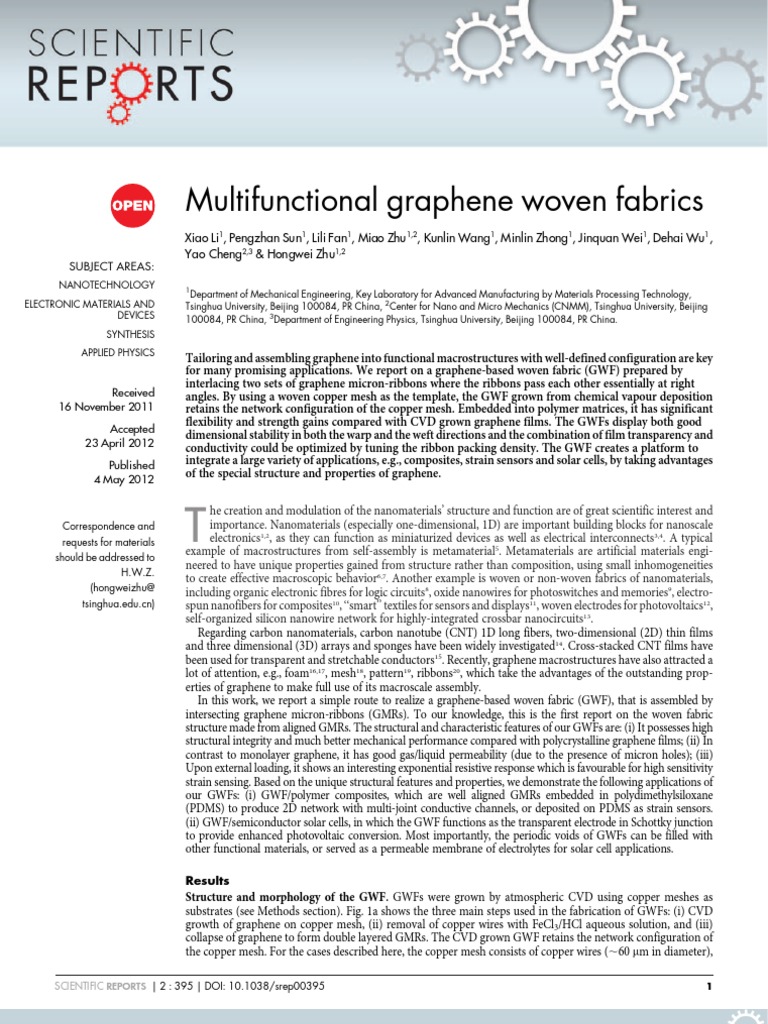 Multi Functional Graphene Woven Fabrics | PDF | Graphene | Solar Cell