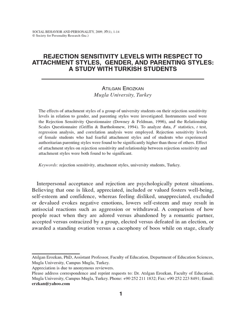 Rejection Sensitivity and Attachment Styles | PDF | Attachment Theory ...