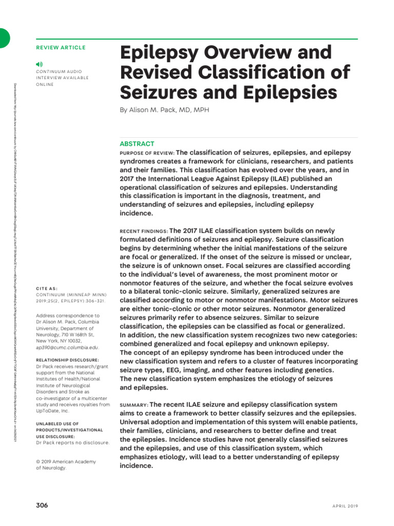 Epilepsy and Seizure Classification Overview | PDF | Epilepsy ...