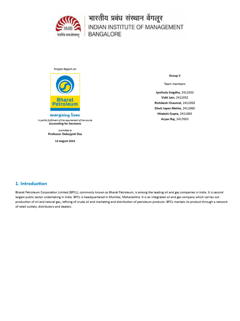 BPCL Project Report: Business Analysis | PDF