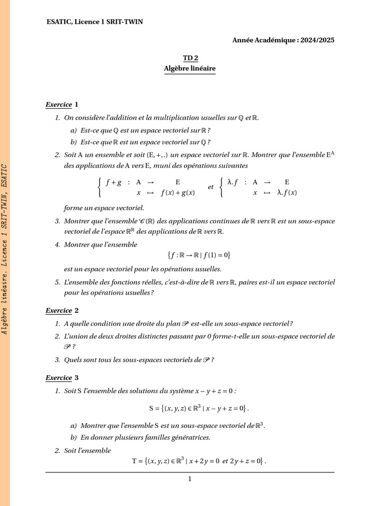 Algèbre Linéaire : Exercices et Solutions | PDF | Base (algèbre ...