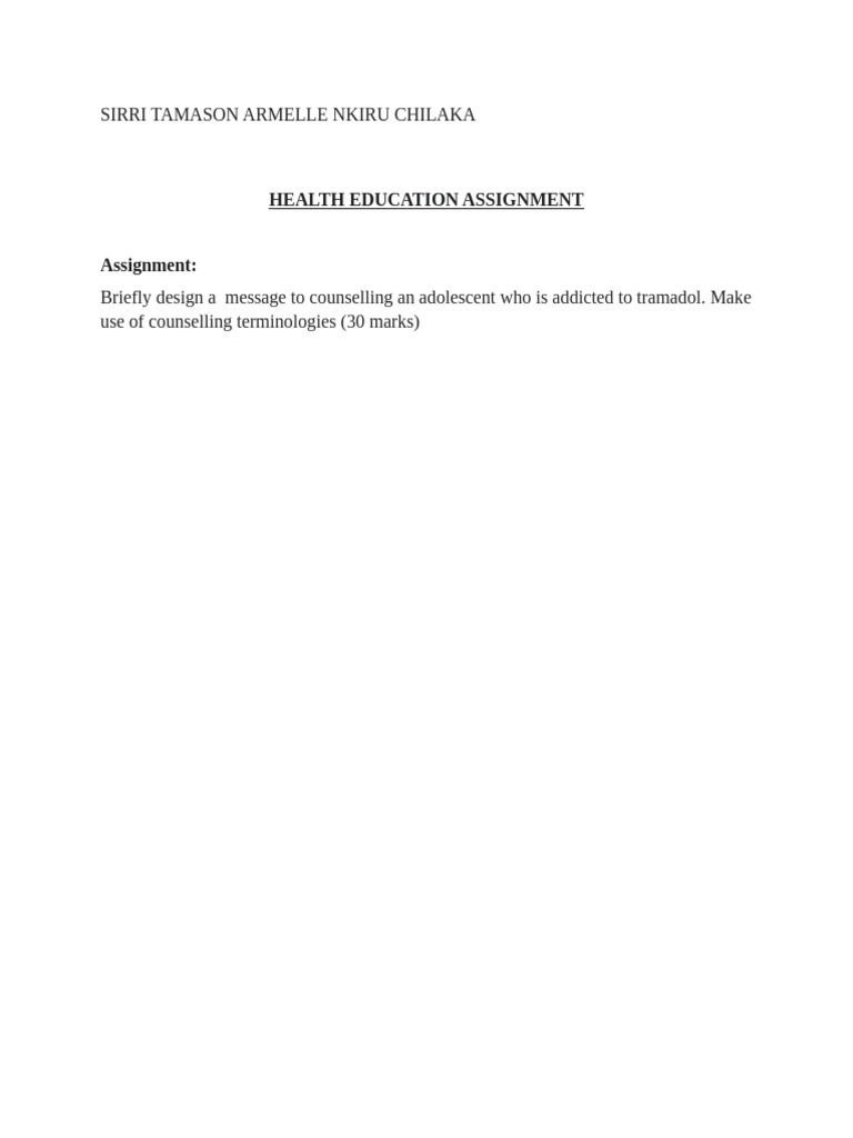 Counselling Adolescents with Tramadol Addiction | PDF | Empathy | Goal