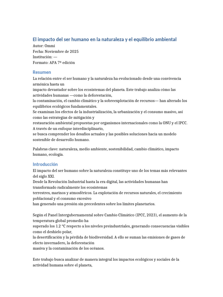 Impacto humano en el equilibrio ambiental | PDF | Entorno natural ...