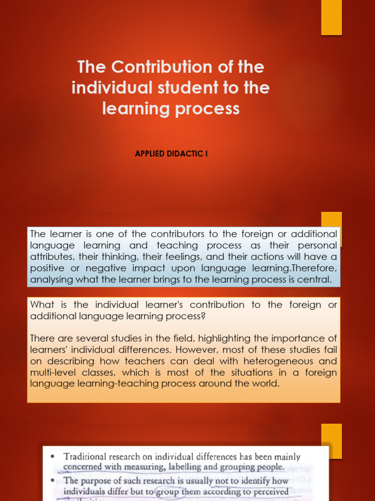 The Contribution of The Individual Student To The | PDF